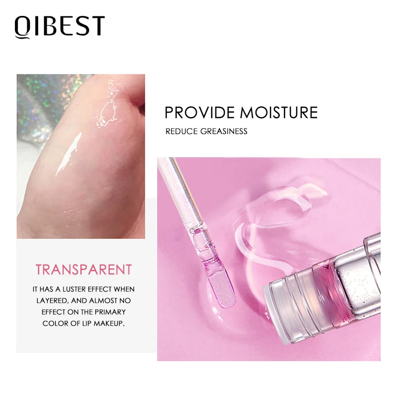 QIBEST Moisturizer Plumper Lip Gloss Long Lasting Transparent Lipgloss Base Watery Luster Glossy Lip Tint Waterproof Lips Makeup