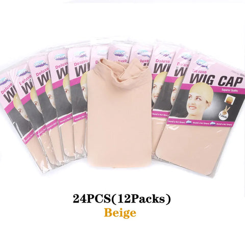 24Pieces (12 Packs) Wig Cap Fashion Stretchable Hair Nets 2Pcs/Pack Stocking Hair Cap Free Size Nylon Mesh Wig Net