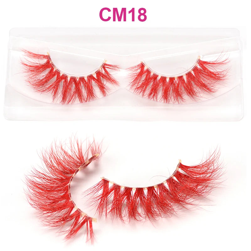 3D 5D Real Mink Strip Fake Colored Eyelashes Pink Green Purple Red Faux Lashes Colorful Rainbow Lashes for Cosplay Halloween