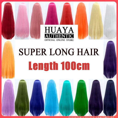 HUAYA 100cm Long Straight Wig Synthetic Cosplay Wig for Women Blonde Red Pink Grey Purple 23 Colors False Hair Christmas Wigs