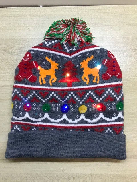 NEW 50 Designs LED Christmas Hats Beanie New Year Knitted Illuminate Warm Hat Christmas Tree Snowman Kids Adults Hat