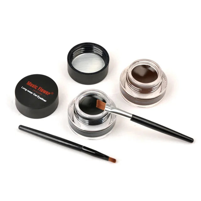 Music Flower Eye Makeup 2 in 1 Brown Black Gel Eyeliner Cream Water-proof Creamy Texture Eye Liner Set With Brushes