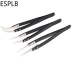 ESPLB Anti-Static Ceramic Tweezers Stainless Steel Industrial Ceramic Tweezers Insulated Straight/Curved Tip Black-Whit Tweezers