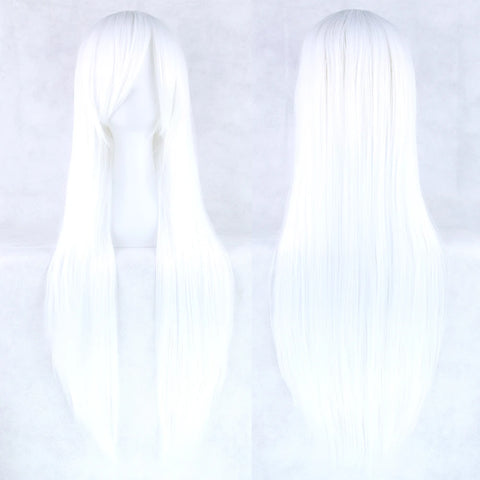 Soowee 80cm Long Synthetic Hair White Purple Cosplay Wigs Party Black Hair Straight Wig Hairpiece for Women