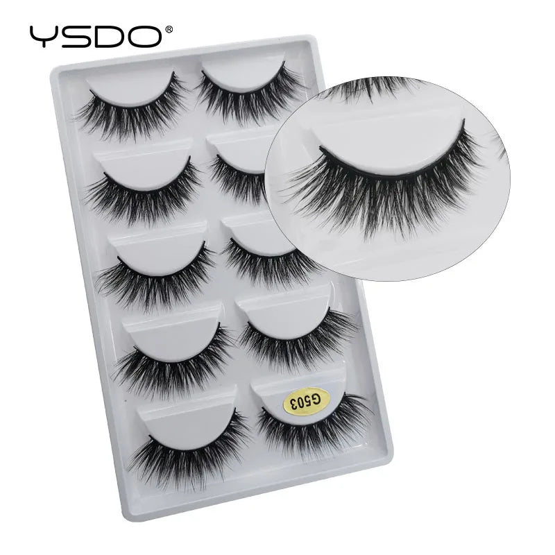 YSDO 5 Pairs Eyelashes Mink Strip Lashes Dramatic Eyelashes Natural 3D Mink Eyelashes Makeup False Eyelashes Cilios Maquiagem