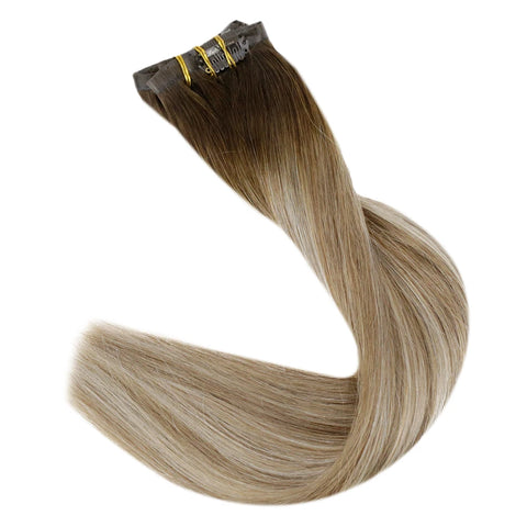 Full Shine Clip in Hair Extensions Human Hair 120g Seamless Invisible Clip In Extensions Human Hair Remy Balayage Blonde Color