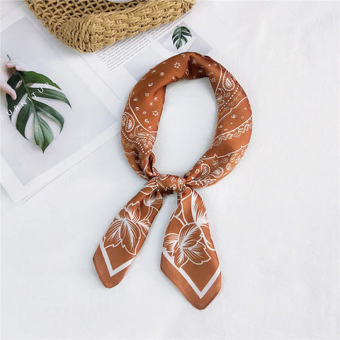Fashion Cashew Flower Print Silk Scarf Women's Scarves Orange Silk Satin Head Scarves Bandana Hair Tie Band New Hair Accessories