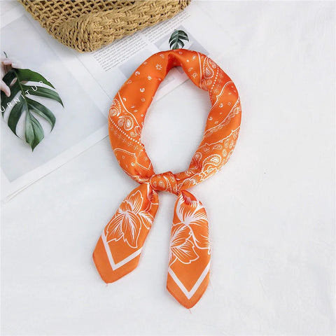Fashion Cashew Flower Print Silk Scarf Women's Scarves Orange Silk Satin Head Scarves Bandana Hair Tie Band New Hair Accessories