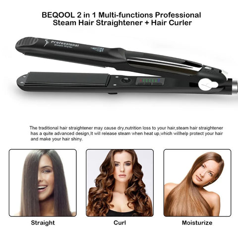 Steam Hair Straightener Professional Ceramic Vapor Flat Iron 450℉ Fast Heat Argan Oil Treatment Hair Care Tools