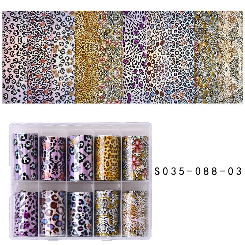 10 Rolls Leopard Print Nail Foils Transfer Paper Amber Nail Art Stickers Snake Skin Manicure Set Decal Animal Nails Decoration