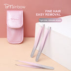 Brainbow Stainless Steel Eyebrow Tweezer 3pcs Set 10cm Slant Tip Point Tip Flat Tip Tweezers For Hair Removal Freeshipping