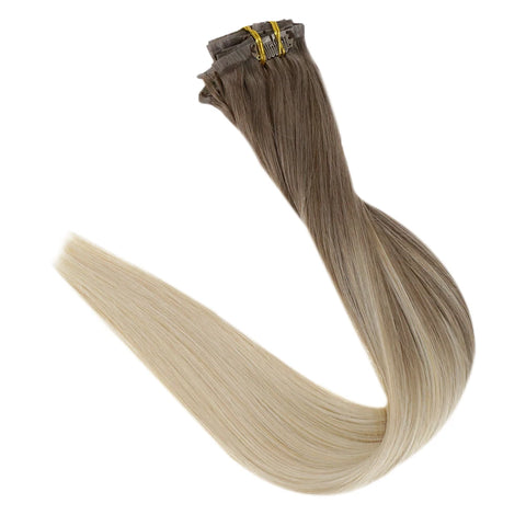 Full Shine Clip in Hair Extensions Human Hair 120g Seamless Invisible Clip In Extensions Human Hair Remy Balayage Blonde Color