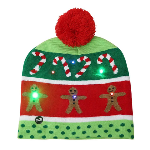NEW 50 Designs LED Christmas Hats Beanie New Year Knitted Illuminate Warm Hat Christmas Tree Snowman Kids Adults Hat