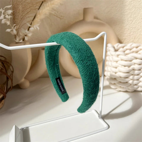 Fashion Korea INS Green Padded Womens Headband Woolen Autumn/Winter Hair Band Headwear Girl Wide Side Hair Hoop Hair Accessories
