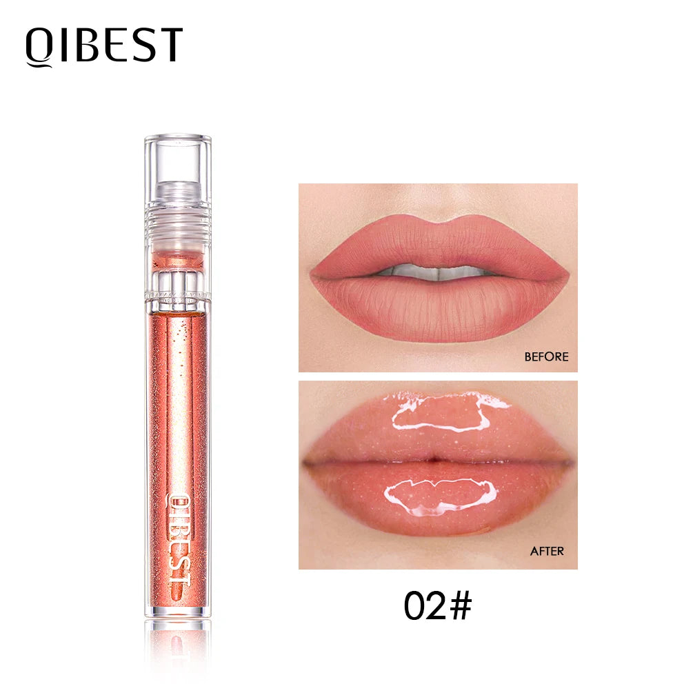 QIBEST Moisturizer Plumper Lip Gloss Long Lasting Transparent Lipgloss Base Watery Luster Glossy Lip Tint Waterproof Lips Makeup