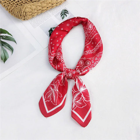 Fashion Cashew Flower Print Silk Scarf Women's Scarves Orange Silk Satin Head Scarves Bandana Hair Tie Band New Hair Accessories