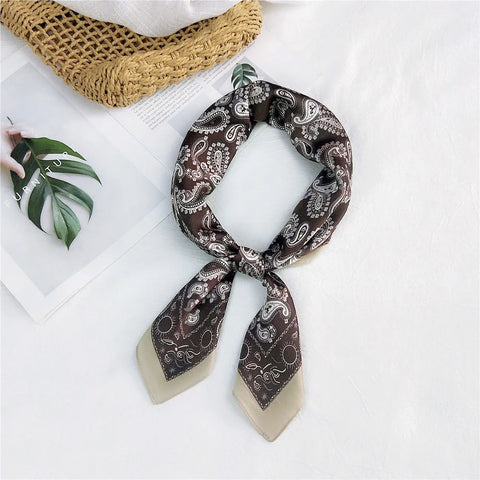 Fashion Cashew Flower Print Silk Scarf Women's Scarves Orange Silk Satin Head Scarves Bandana Hair Tie Band New Hair Accessories