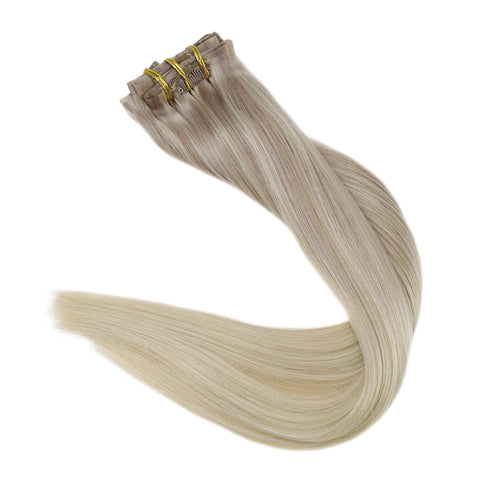 Full Shine Clip in Hair Extensions Human Hair 120g Seamless Invisible Clip In Extensions Human Hair Remy Balayage Blonde Color