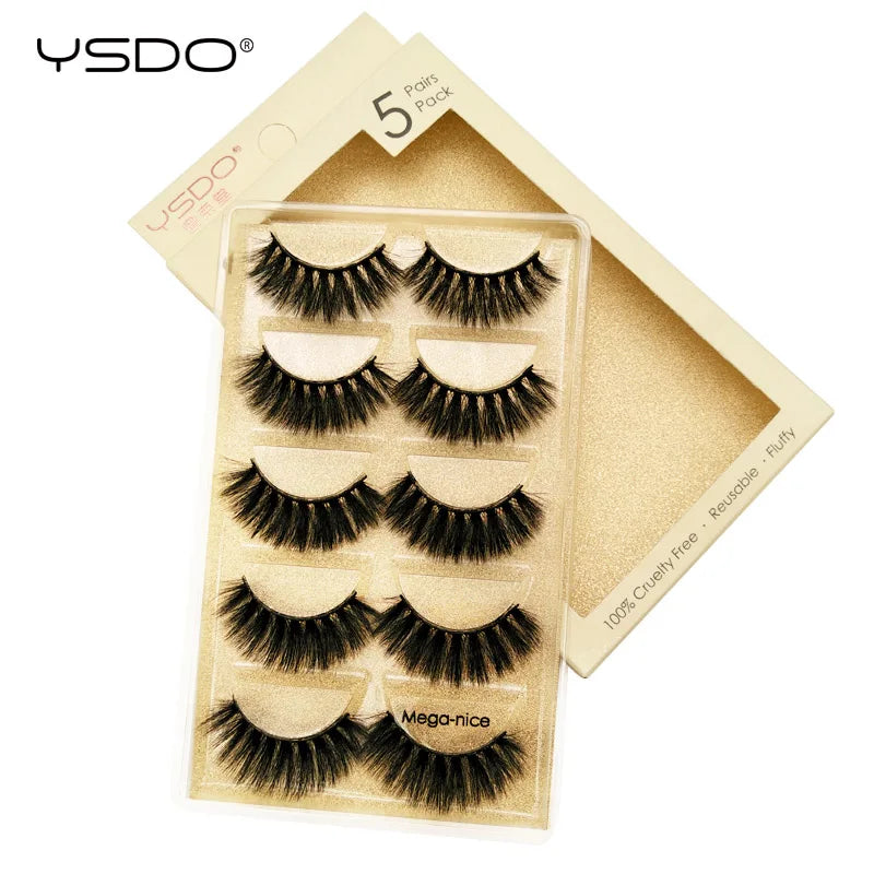 YSDO 5 Pairs Eyelashes Mink Strip Lashes Dramatic Eyelashes Natural 3D Mink Eyelashes Makeup False Eyelashes Cilios Maquiagem