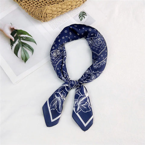 Fashion Cashew Flower Print Silk Scarf Women's Scarves Orange Silk Satin Head Scarves Bandana Hair Tie Band New Hair Accessories
