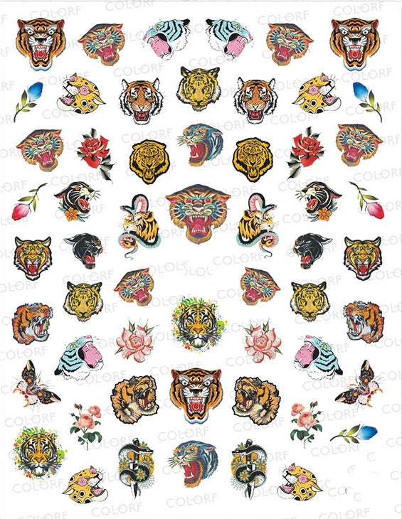Press on Nails Tiger Symbol Nails Decals Design Fierce Wild Animal Leopard Decoration Manicure Stickers Nails Accessories Tools
