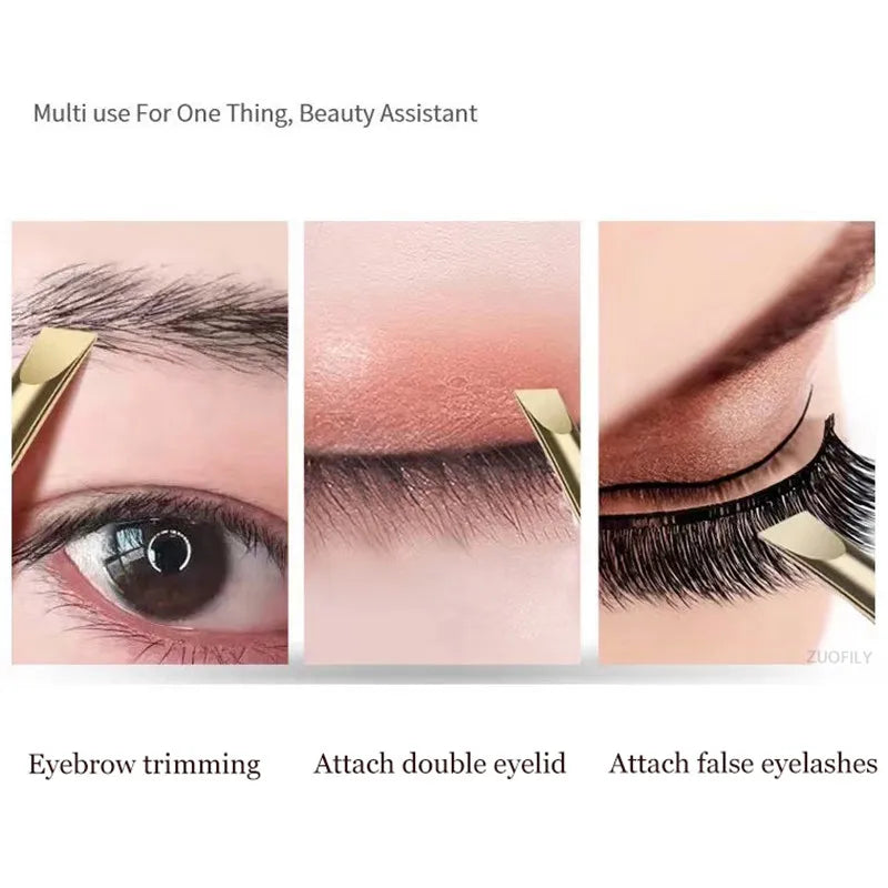 Stainless Steel Flat/Slant Tip Multifunction Tweezer Eyebrow Tweezer Face Hair Removal Make Up Tool False Eyelashes Tweezer Tool