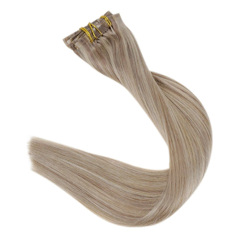 Full Shine Clip in Hair Extensions Human Hair 120g Seamless Invisible Clip In Extensions Human Hair Remy Balayage Blonde Color