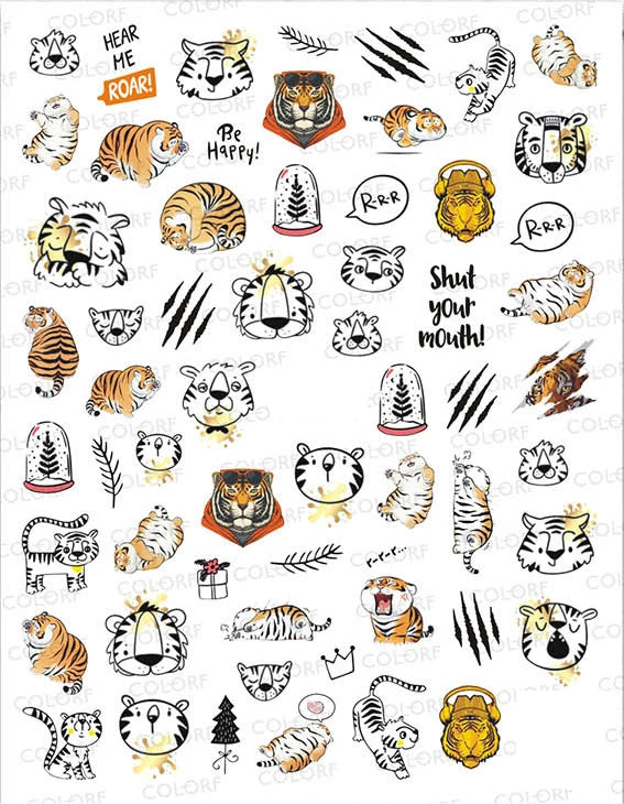 Press on Nails Tiger Symbol Nails Decals Design Fierce Wild Animal Leopard Decoration Manicure Stickers Nails Accessories Tools