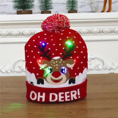 NEW 50 Designs LED Christmas Hats Beanie New Year Knitted Illuminate Warm Hat Christmas Tree Snowman Kids Adults Hat