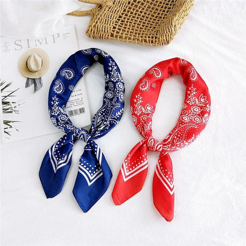 Fashion Cashew Flower Print Silk Scarf Women's Scarves Orange Silk Satin Head Scarves Bandana Hair Tie Band New Hair Accessories