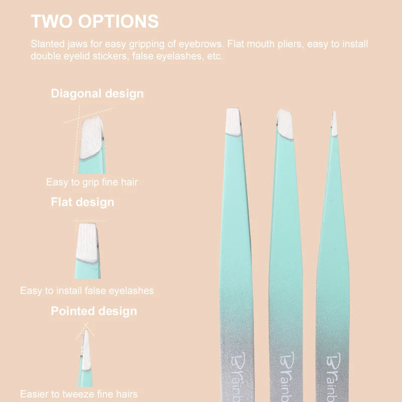 Brainbow Stainless Steel Eyebrow Tweezer 3pcs Set 10cm Slant Tip Point Tip Flat Tip Tweezers For Hair Removal Freeshipping