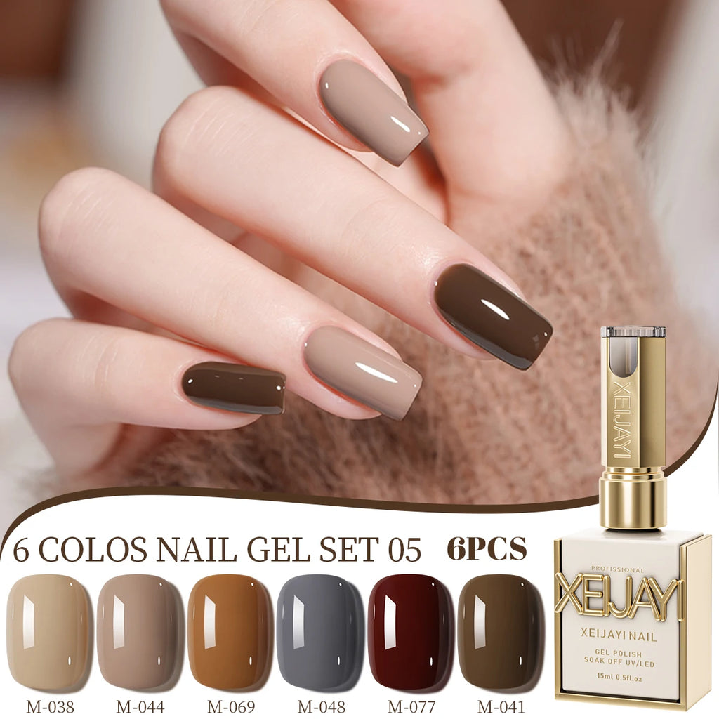 XEIJAYI 6Pcs 15ML Jelly Ice Transparent Nude Green Blue Green And Colorful And Pure Gel Nail Polish Set Peelable UV LED Gel Poli