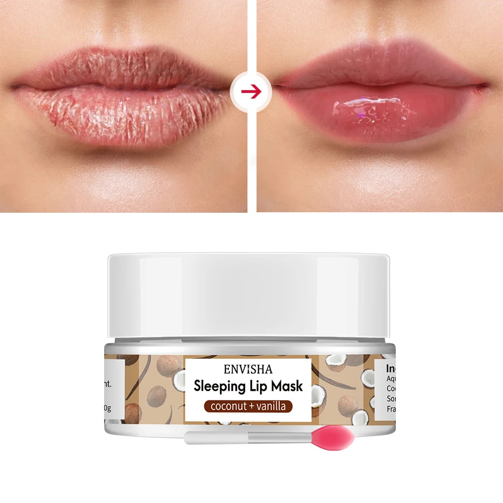 ENVISHA Coconut Lip Sleep Mask Night Sleeping Maintenance Moisturizing Fade Lines Nourishing Balm Skin Care Beauty Health 20g