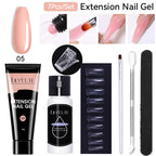 LILYCUTE 7Pcs/Set 15ml Clear Quick Extension Nail Gel with Slip Solution Nail Pusher Nail Clip Brush File Extension Gel Tools