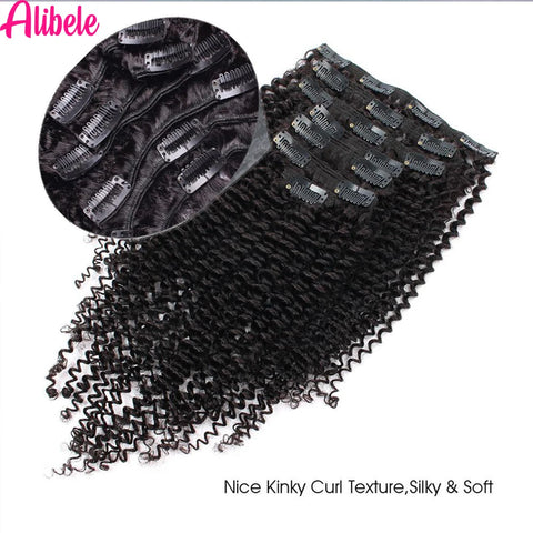 Alibele Mongolian Afro Kinky Clips In Human Hair Extensions 8 Pieces 120G/Set Brazilian Remy Hair Clip In 10-24" Inch For Women