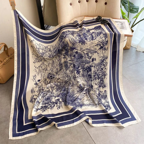 1pcs 70cm Plant-printed Scarf Women Simulated Silk Elegant and Versatile Headwear Bag Clothing and Accessories Square Scarf