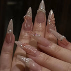 Exaggerate Punk Extra Long Pointed Fake Nails Art Dark Y2K Black Spider Centipede Rhinestone False Nail Press on Nails Manicure