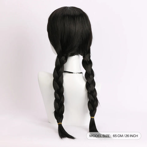 26 Inch Synthetic Black Braided Wig Hair With None Lace For Party Cosplay Daily Use Music Festival Christmas Halloween