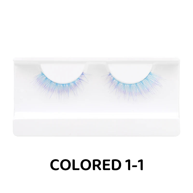 1 Pair Colored Lash Blue Fluffy Strip Lashes Natural Fake Lash Cosplay Makeup Wholesale Color Extension Eyelashes Colorful