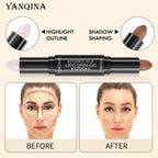 YANQINA Double-heads Contour & Highlight  Stick Sculpted Shading and V-Shape Facial Sculpting Two-in-one Concealer Pen Makeup