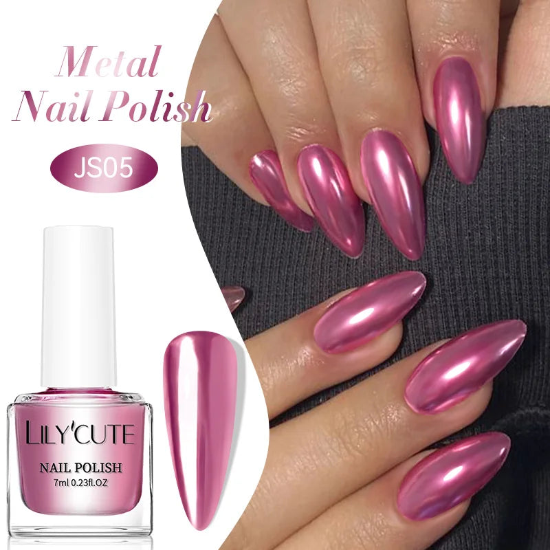 LILYCUTE 7ml  Mirror Metallic Nail Polish No Need of UV LED Lamp Nail Supplies Vernis Red Purple Mirror Effect for Nails