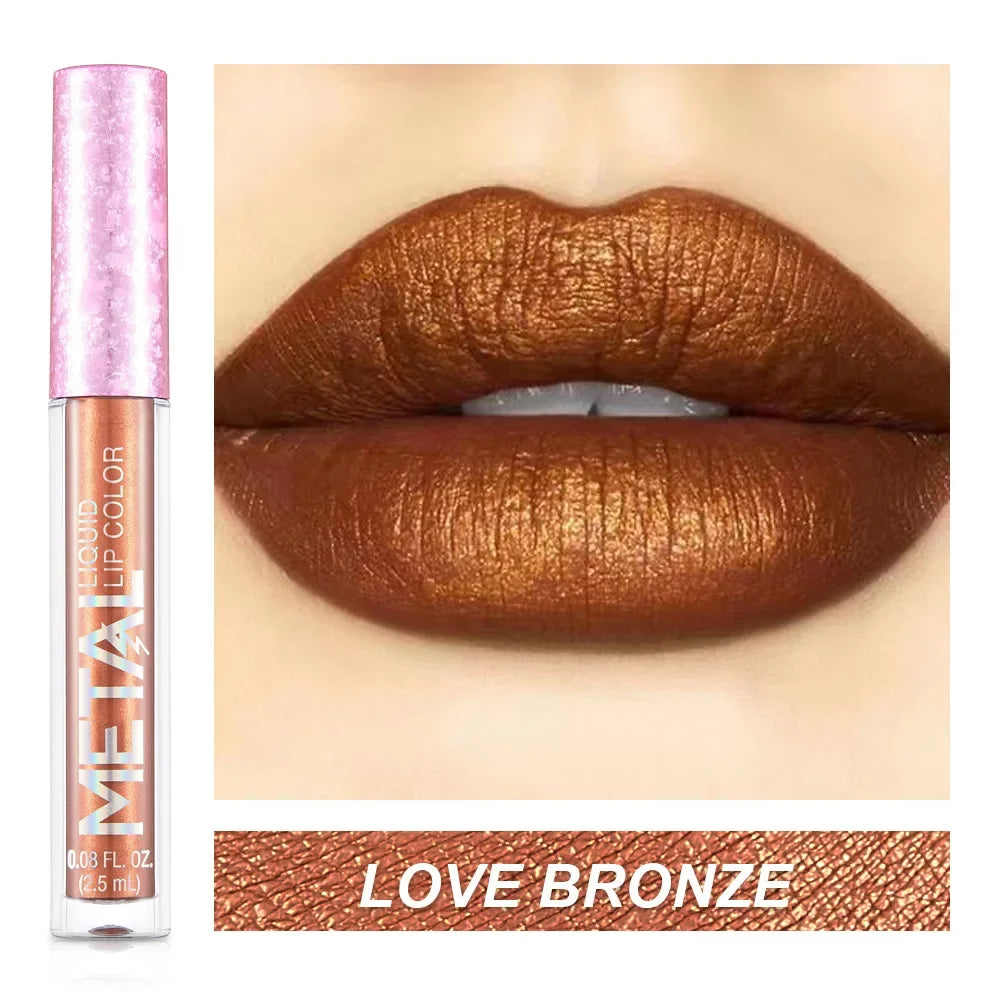 Metallic No-stick Cup Lip Gloss Glitter Matte Moisturizing Waterproof Long Lasting Lip Glaze Liquid Lipstick Lip Makeup Cosmetic