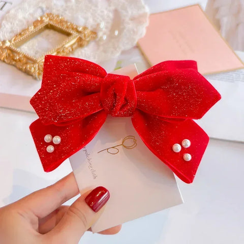 Red Golden Velvet Bow Hair Ornament Baby Hair Circles Pins Christmas New Year Korean Accessories Hair Clips for Women Girls
