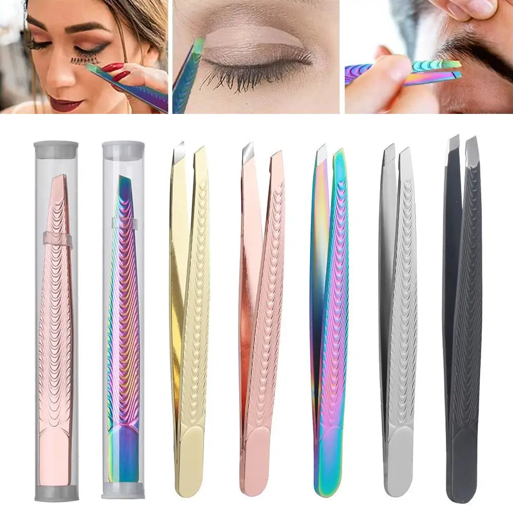 Lash Applicator Eyebrow Tweezer  Multifunctal Eyelash Clip Beard Hair Remove Stainless Steel Makeup Tools Slanted Flat Tip