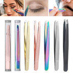 Lash Applicator Eyebrow Tweezer  Multifunctal Eyelash Clip Beard Hair Remove Stainless Steel Makeup Tools Slanted Flat Tip
