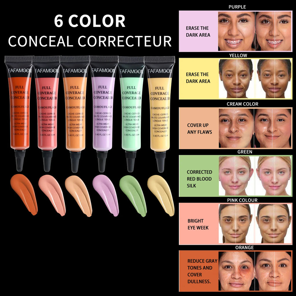 Full Coverage Waterproof Liquid Concealer LongLasting Oil Control Green Purple Orange Contour Matte Nude Facial Concealer Makeup