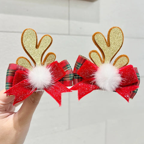 Cute Antlers Hair Clips Christmas Hairpin Girl Heart Elk Clips Xmas Winter Hairpin Children Headdress Antler Hair Accessories