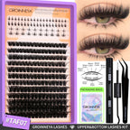 GROINNEYA Lashes Clusters Kit With Lash Bond And Seal And Eyelash Tweezers Waterproof Strong Hold DIY Lash Extension Kit Makeup