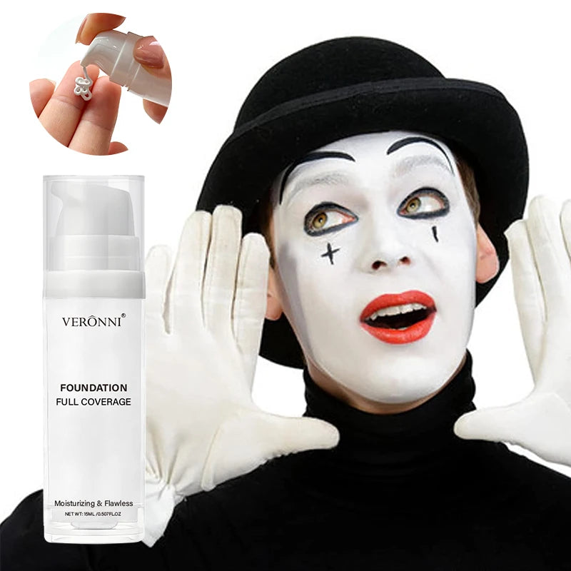 Full Coverage Matte White Liquid Foundation,Waterproof & Long-Lasting Creamy Formula for Halloween,Goth,Zombie,Cosplay Makeup