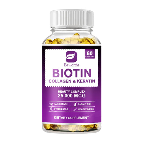 BEWORTHS Collagen and Biotin Capsules Biotin for Hair Growth Healthy Nails &Skin Hair Farming Supplement Beauty Health Skin Care